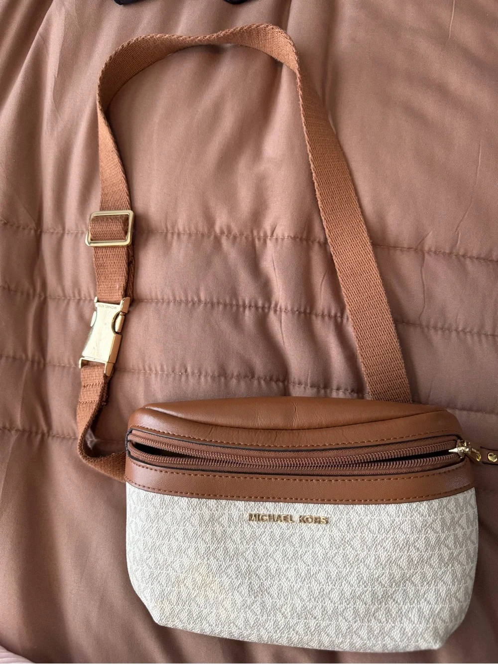 Michael Kors Brown & Ivory Crossbody Belt Bag